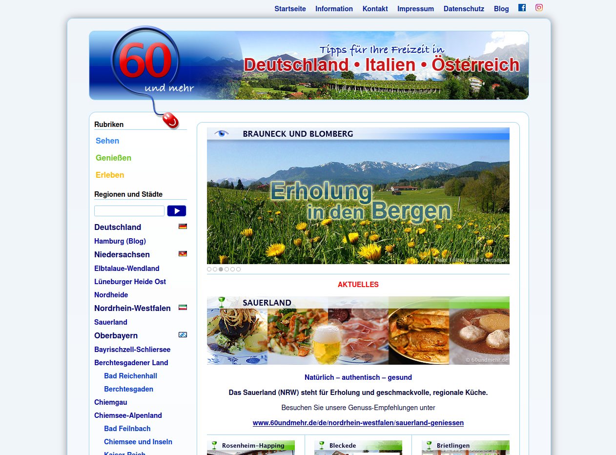 Screenshot / Bildschirmfoto der Startseite von 60undmehr.de