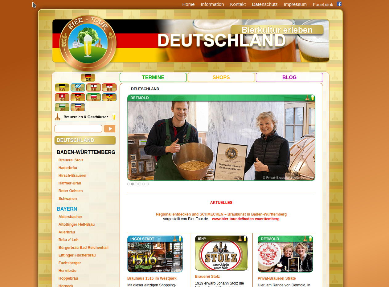 Screenshot / Bildschirmfoto der Startseite von bier-tour.de